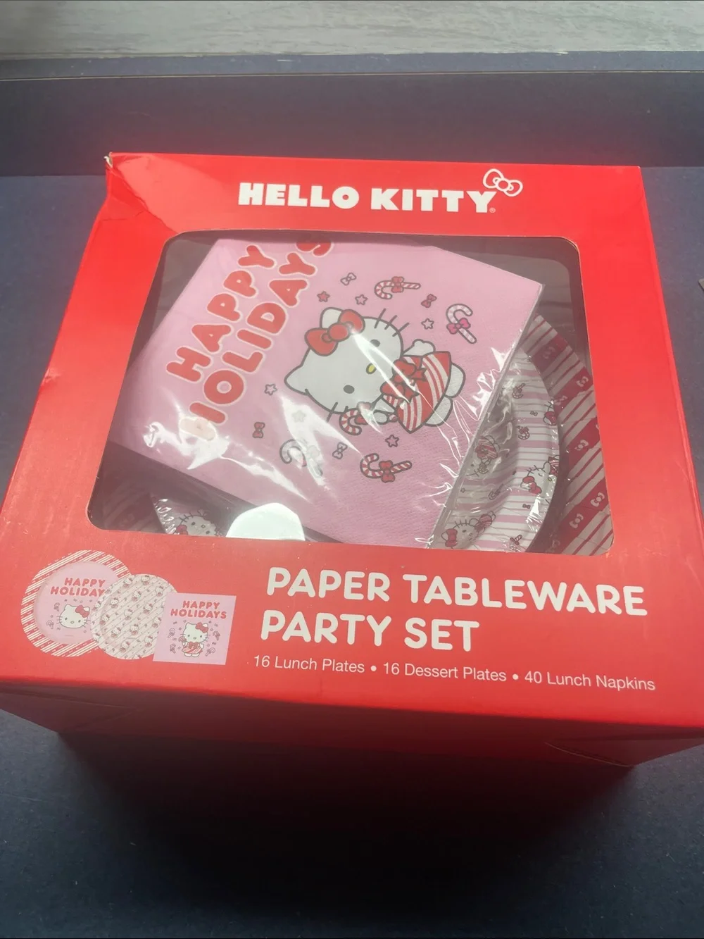 Hello Kitty Pink Holiday Paper Tableware Party Set with Red Box